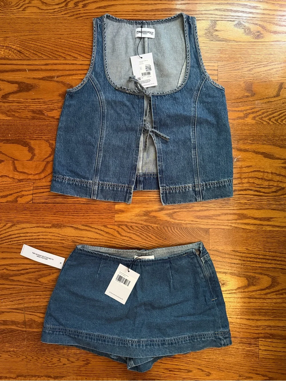 Princess Polly Blue Denim Tie-Front Top & Skirt Set